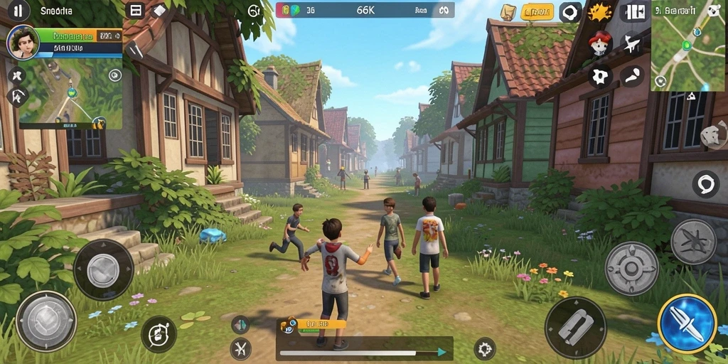 Screenshot gameplay 66K yang menunjukkan interaksi sosial dan aktivitas sehari-hari.