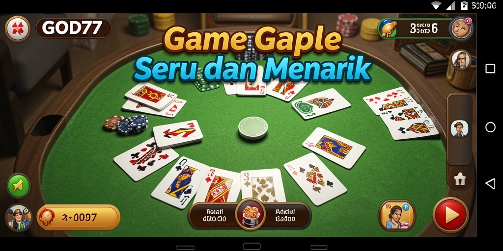 Tampilan gameplay seru Gaple di aplikasi GOD77.