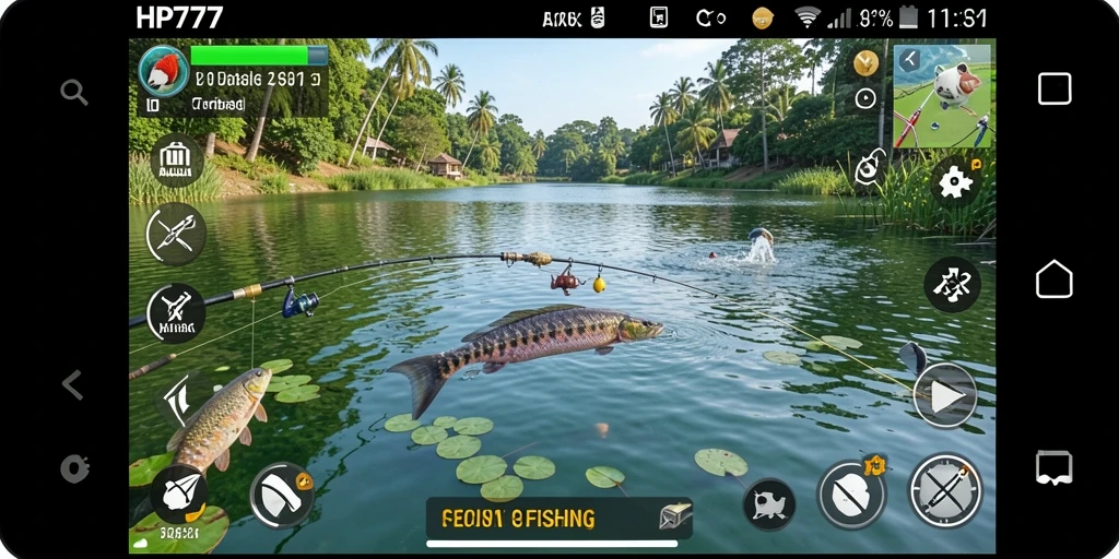 Tampilan gameplay HP777 dengan aksi memancing seru.