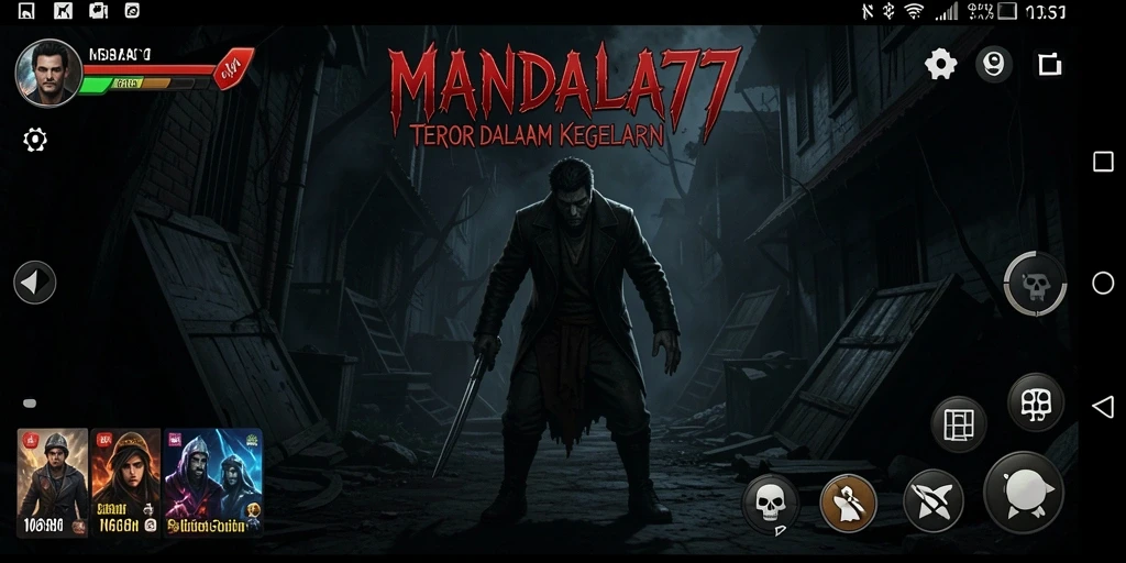 Tampilan gameplay menyeramkan dalam MANDALA77 dengan suasana gelap.