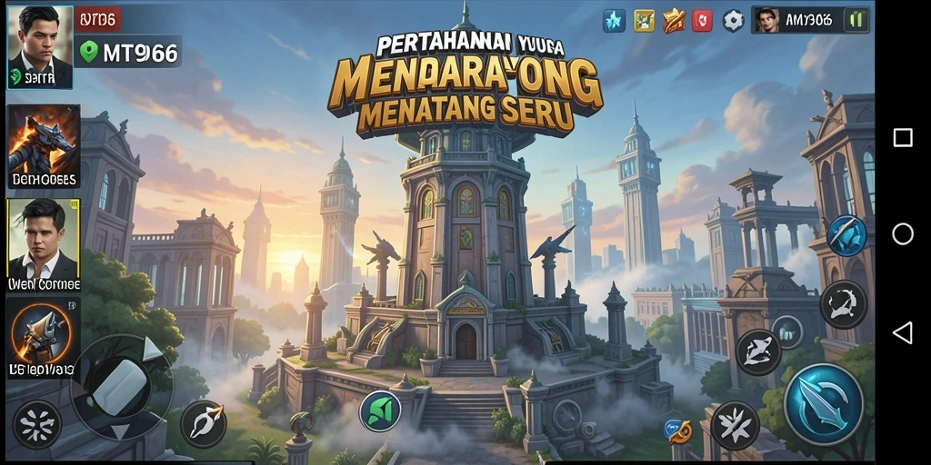 Tangkapan layar gameplay <strong>MT966</strong> saat mempertahankan menara dari serangan musuh.
