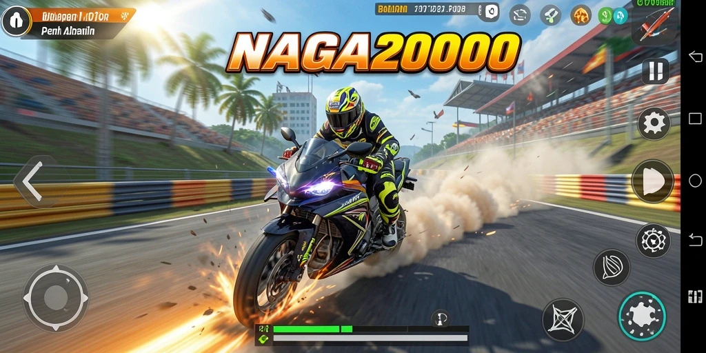 Gameplay menarik NAGA2000 dengan balapan motor seru.
