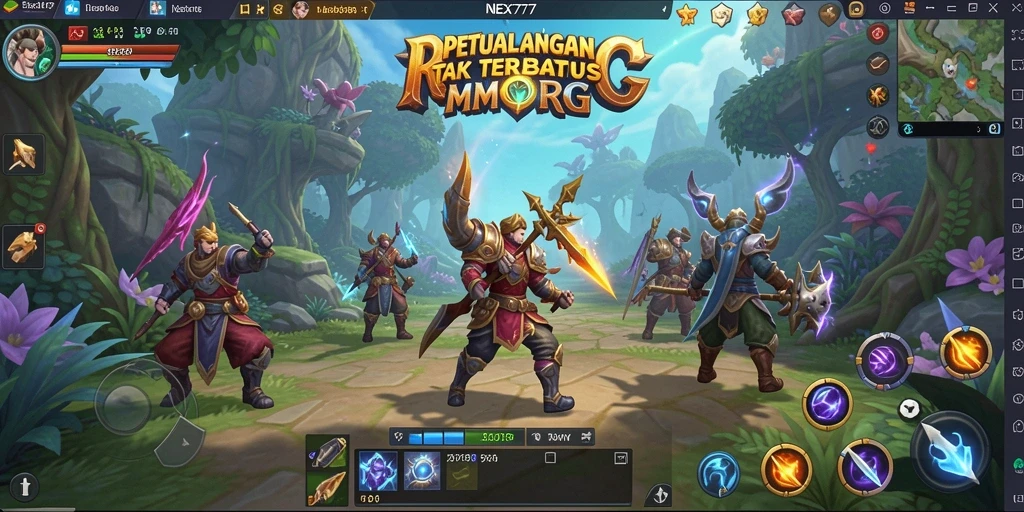 Screenshot utama NEX777 menampilkan aksi seru dalam petualangan MMORPG.