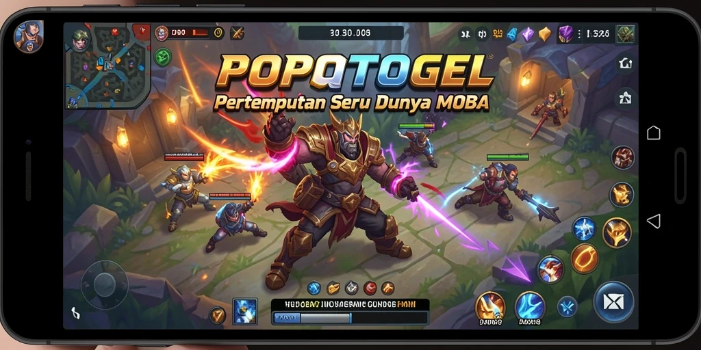 Tampilan seru pertempuran antar karakter dalam game MOBA.
