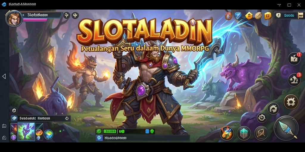 Gameplay SLOTALADIN dengan pertarungan epik dan eksplorasi dunia.