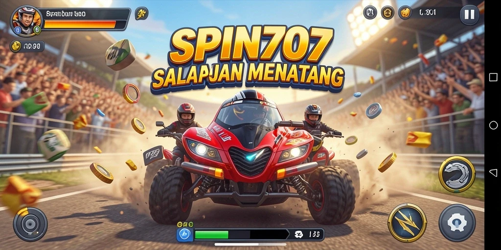 Screenshot dari gameplay SPIN707 yang menampilkan balapan menegangkan.