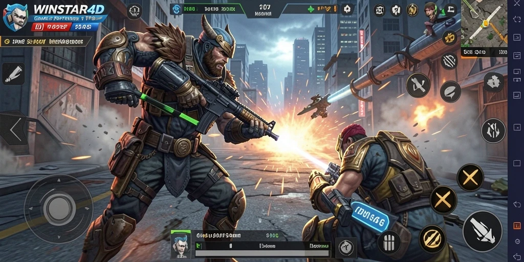 Tangkapan layar dari <strong>WINSTAR4D</strong> memperlihatkan aksi seru dalam gameplay TPS.